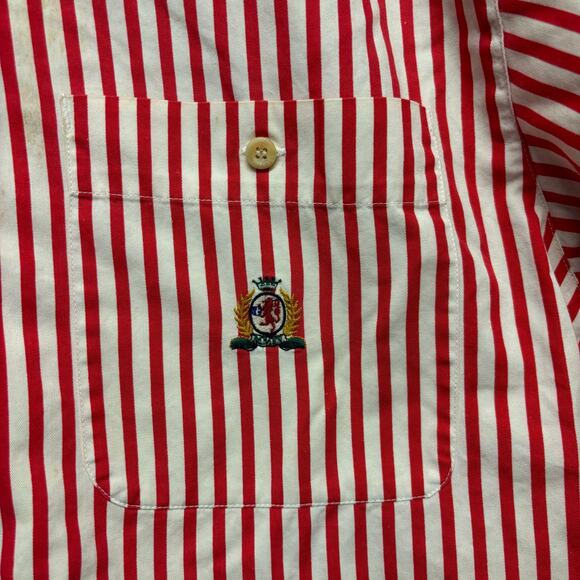 Vintage 90s Bugle Boy Shirt Train Conductor Stripes Logo Embroidered Grunge Y2K - Picture 11 of 11